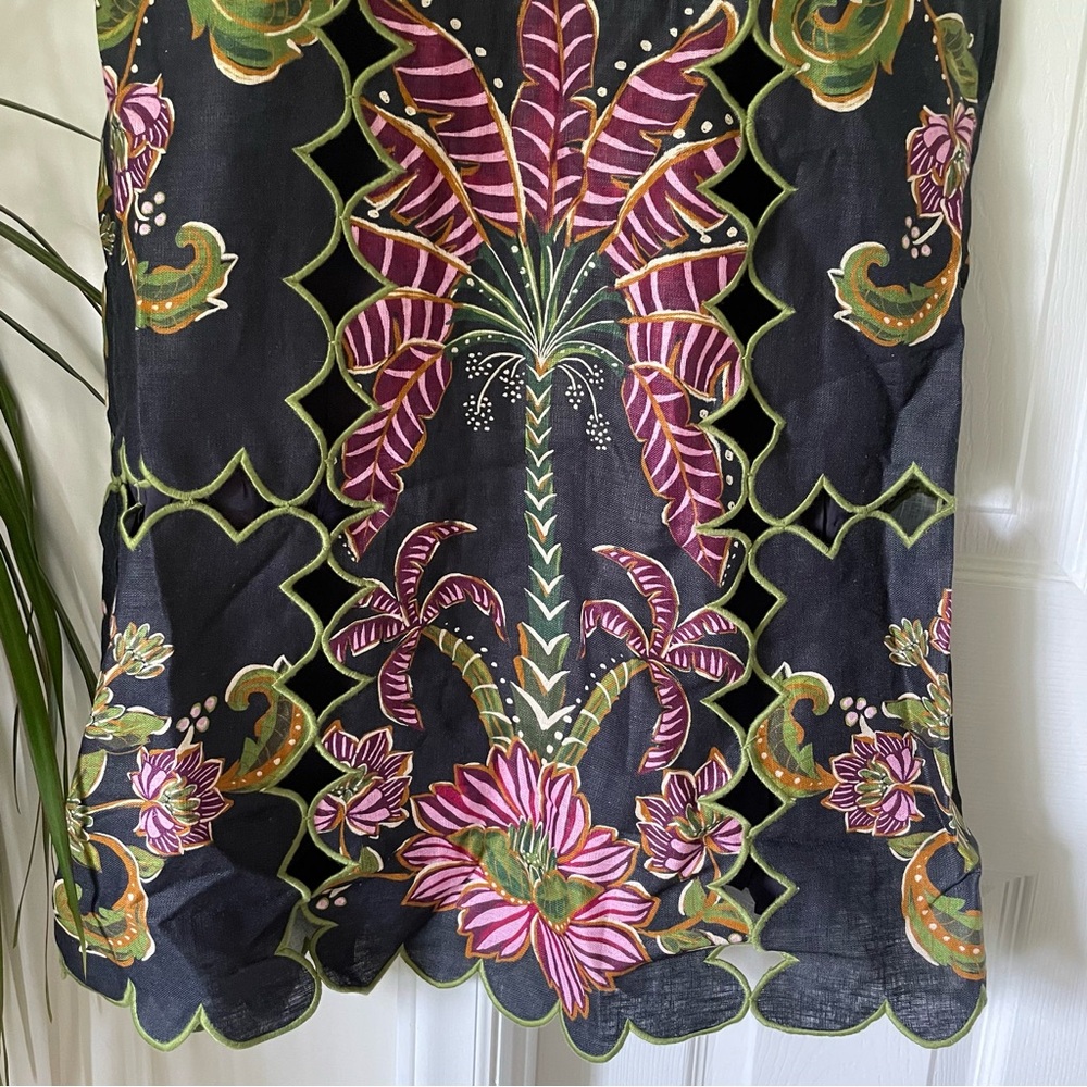 FARM Rio Ravenela Floral Embroidered Black Linen Midi Dress Women's Small NWT - Picture 8 of 16